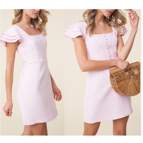 Button Front Dress Butterfly Sleeve - Blush - Picture 1 of 7